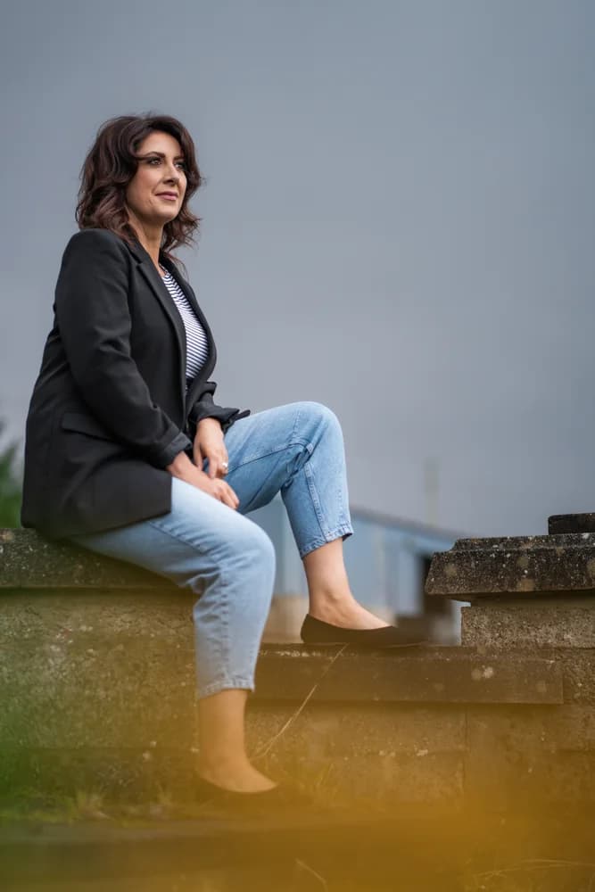 Orla Marie gazing contemplatively into the distance